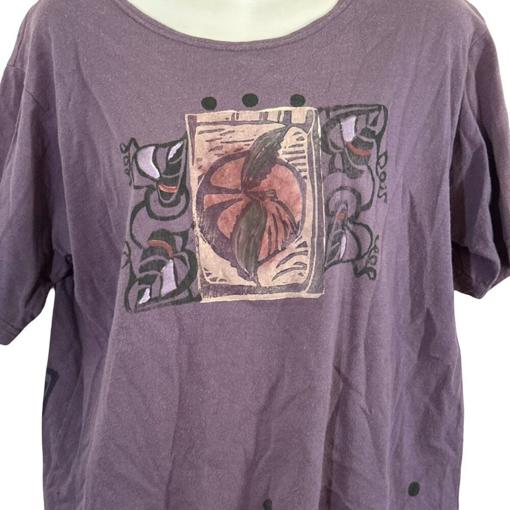 Blue Fish Painted Purple Short Sleeve Art to Wear T Shirt Top 1996 Vintage 1/ L - Picture 6 of 16